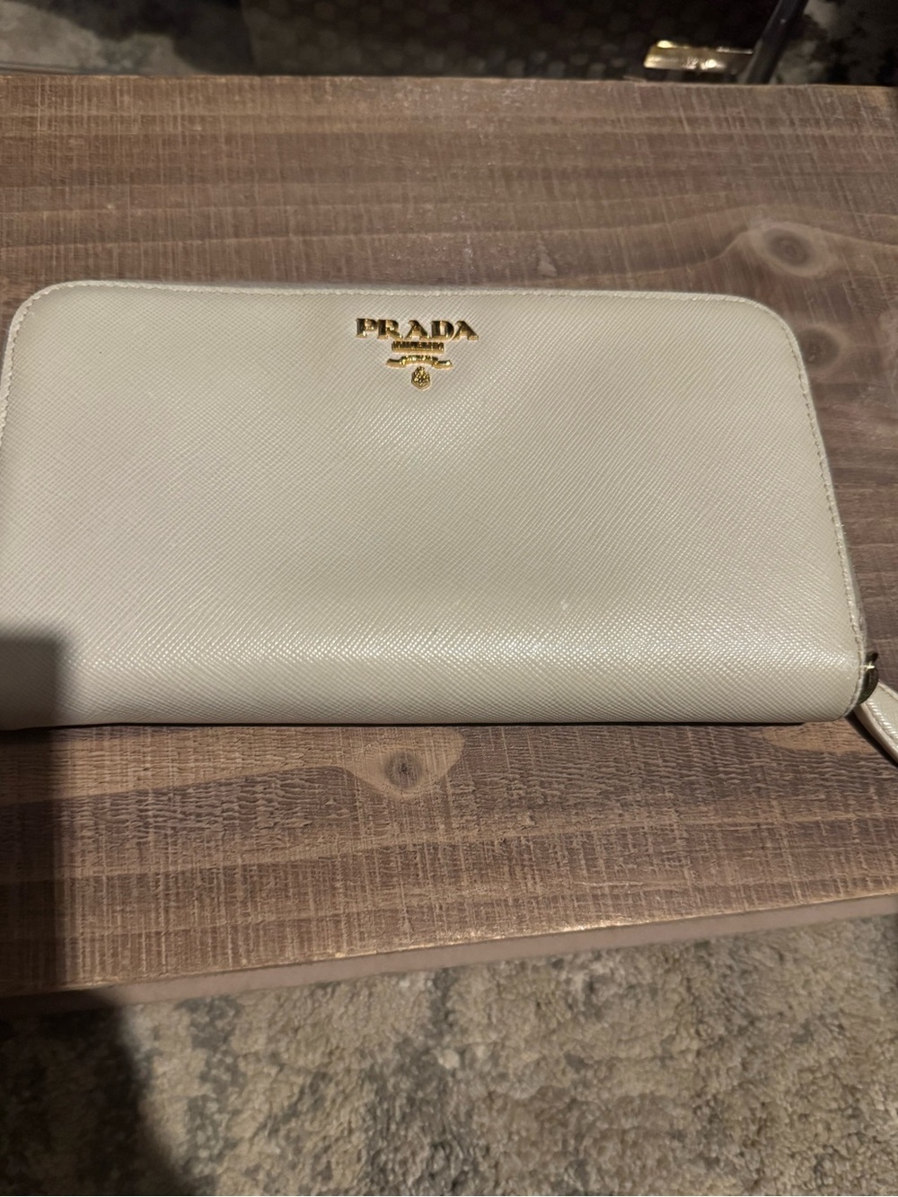 Authentic Prada Saffiano Fiocco Zip Around Wallet 1ML506 Ivory/Cream